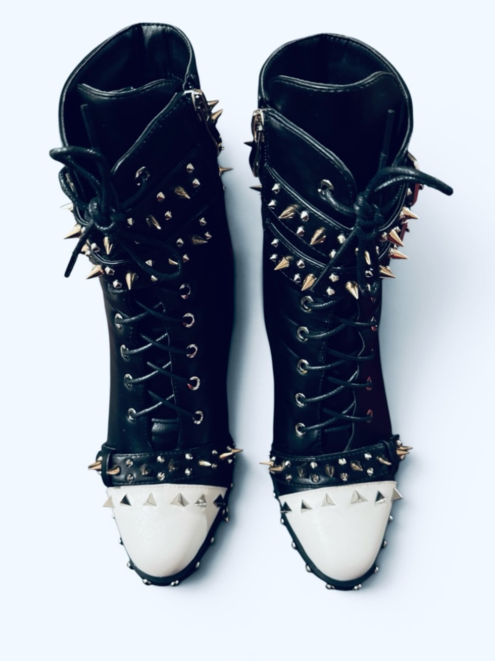 AZALEA WANG Oreo Spikes Studded Lace-Up Ankle Boots - Picture 3 of 9